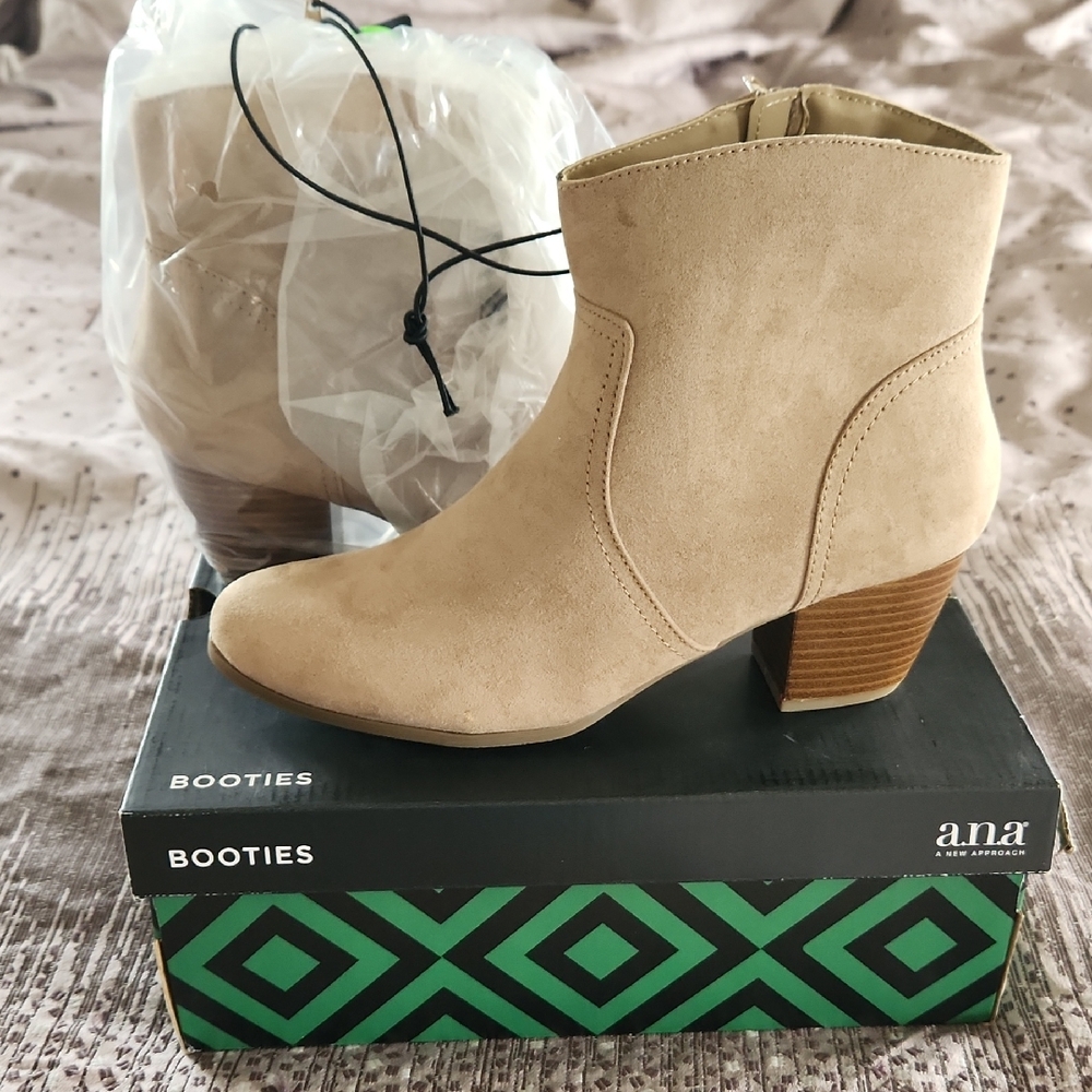 a.n.a Tan Ankle Boots with Stacked Heel